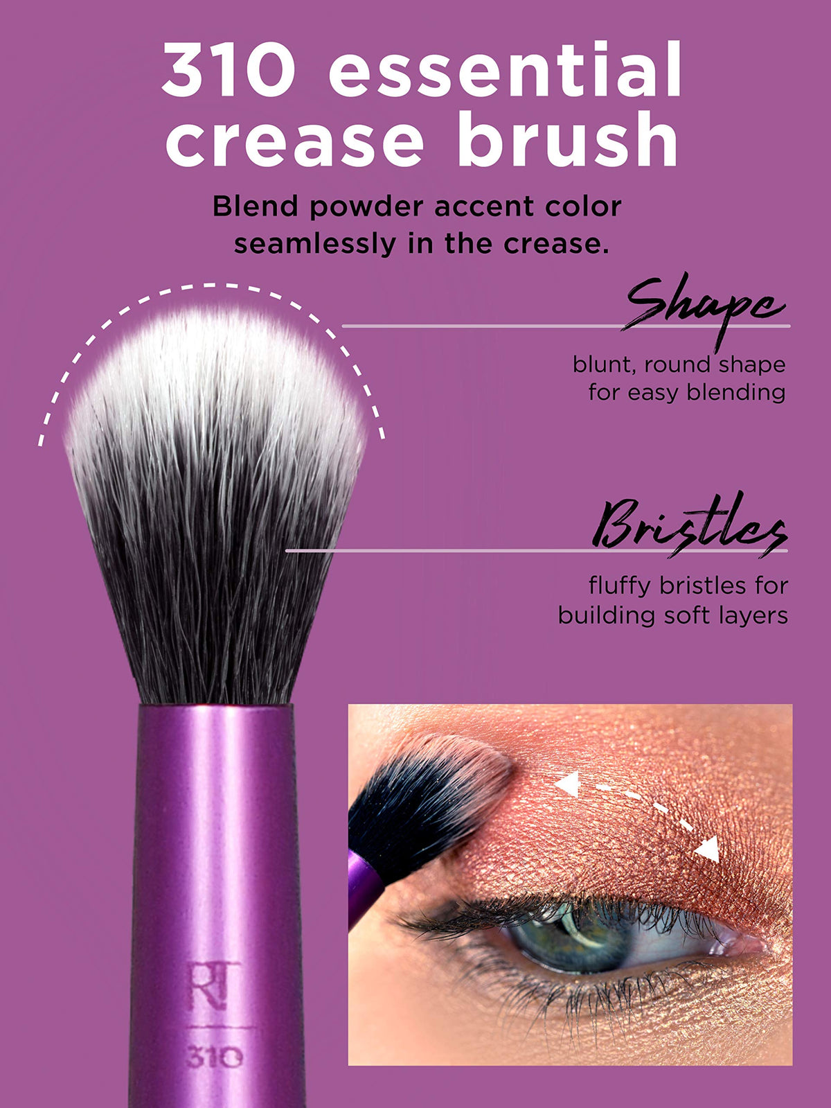 Real Techniques Cruelty Free Enhanced Eye Set, Eyeshadow and Brow Brushes, Purple, 6 Piece Makeup Brush Kit