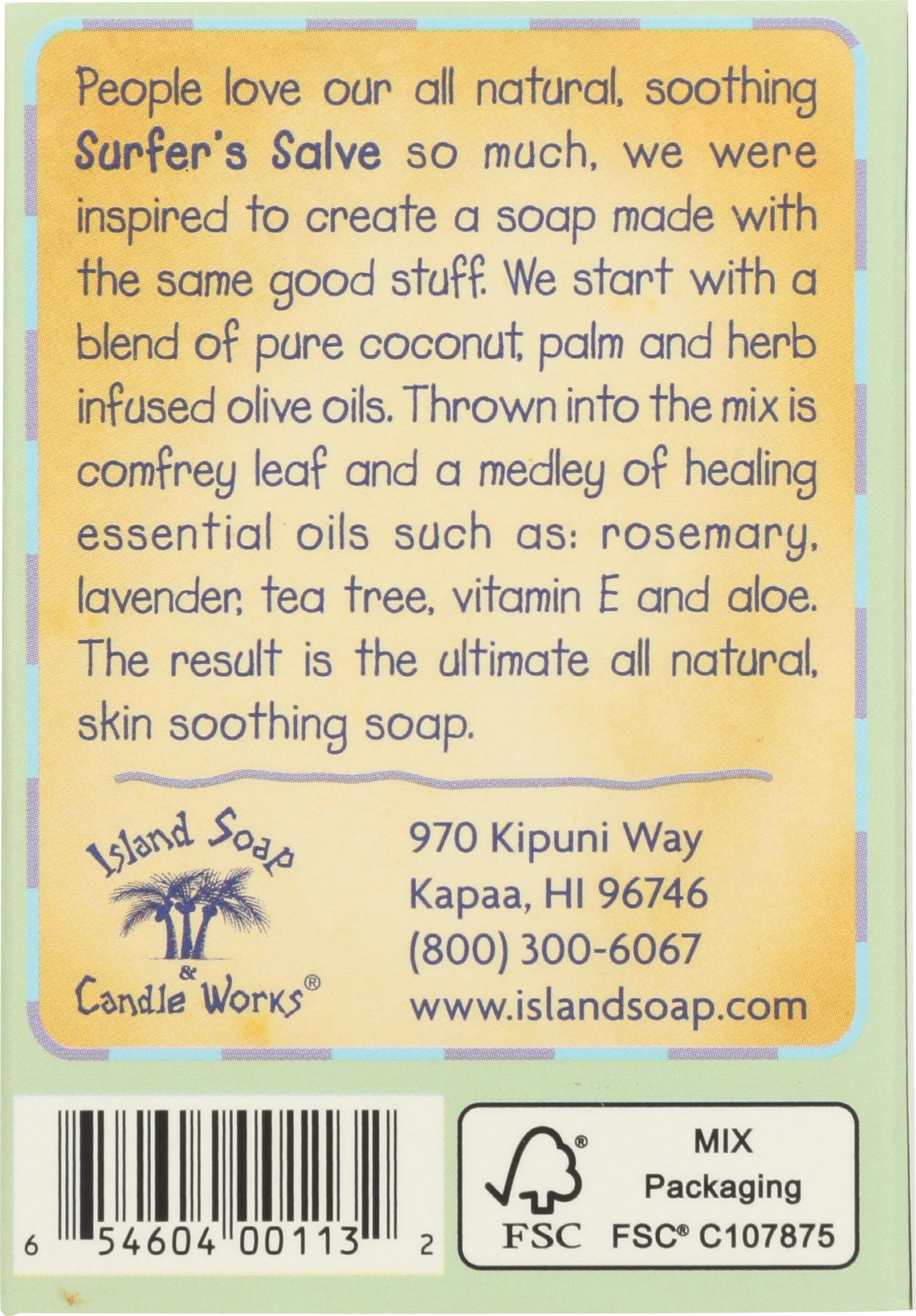 Island Soap & Candle Works Surfer's Salve Soap - Made in Hawaii w/Lavender & Tea Tree Essential Oil, Vitamin E, & Aloe - Soap for Sunburned or Damaged Beauty & Personal Care Island Soap & Candle Works
