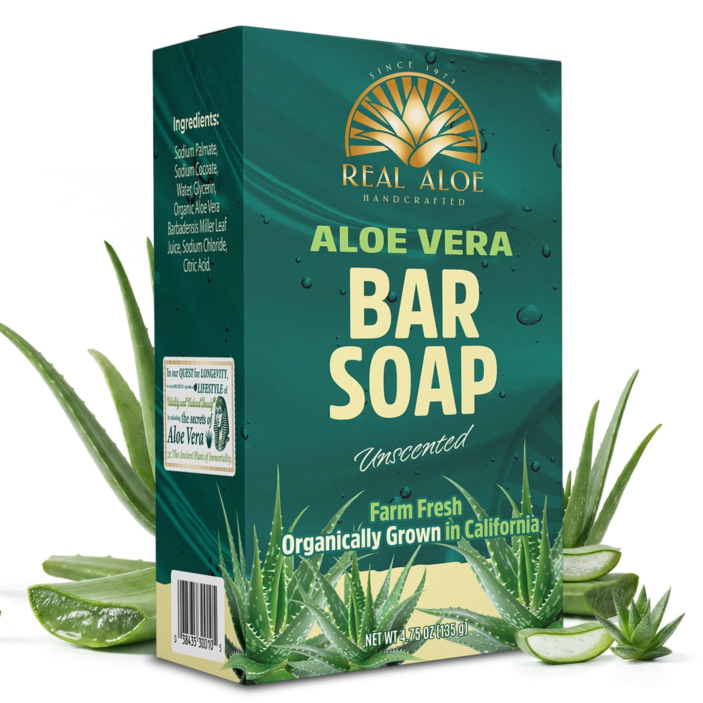 Real Aloe Aloe Vera Bar Soap (4.75 oz) | Organically Grown California Aloe | Gentle, Hydrating Cleanse for Face & Body | Unscented, Travel-Friendly | Beauty & Personal Care Real Aloe
