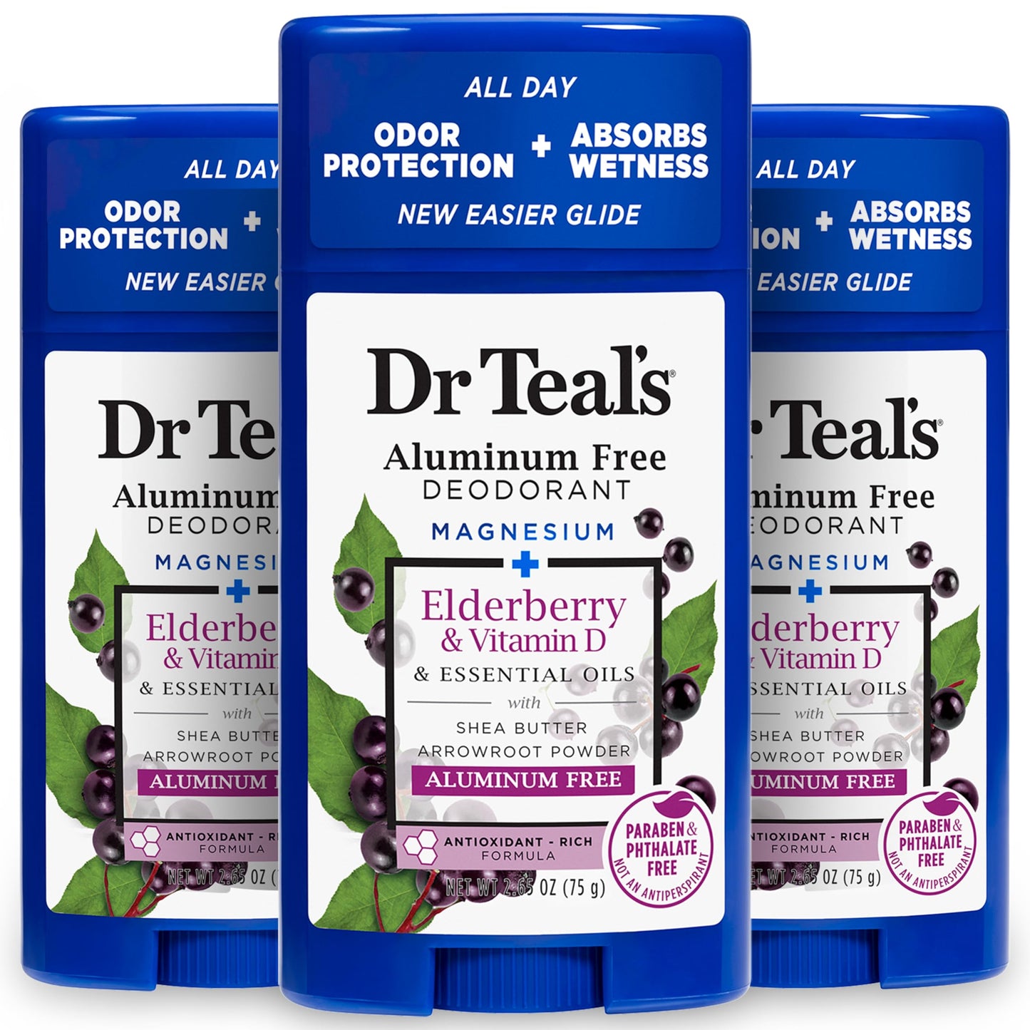 Dr Teal's Aluminum Free Deodorant, Elderberry & Vitamin D with Essential Oils, 2.65 oz (Pack of 3) Beauty and Personal Care Dr Teal's