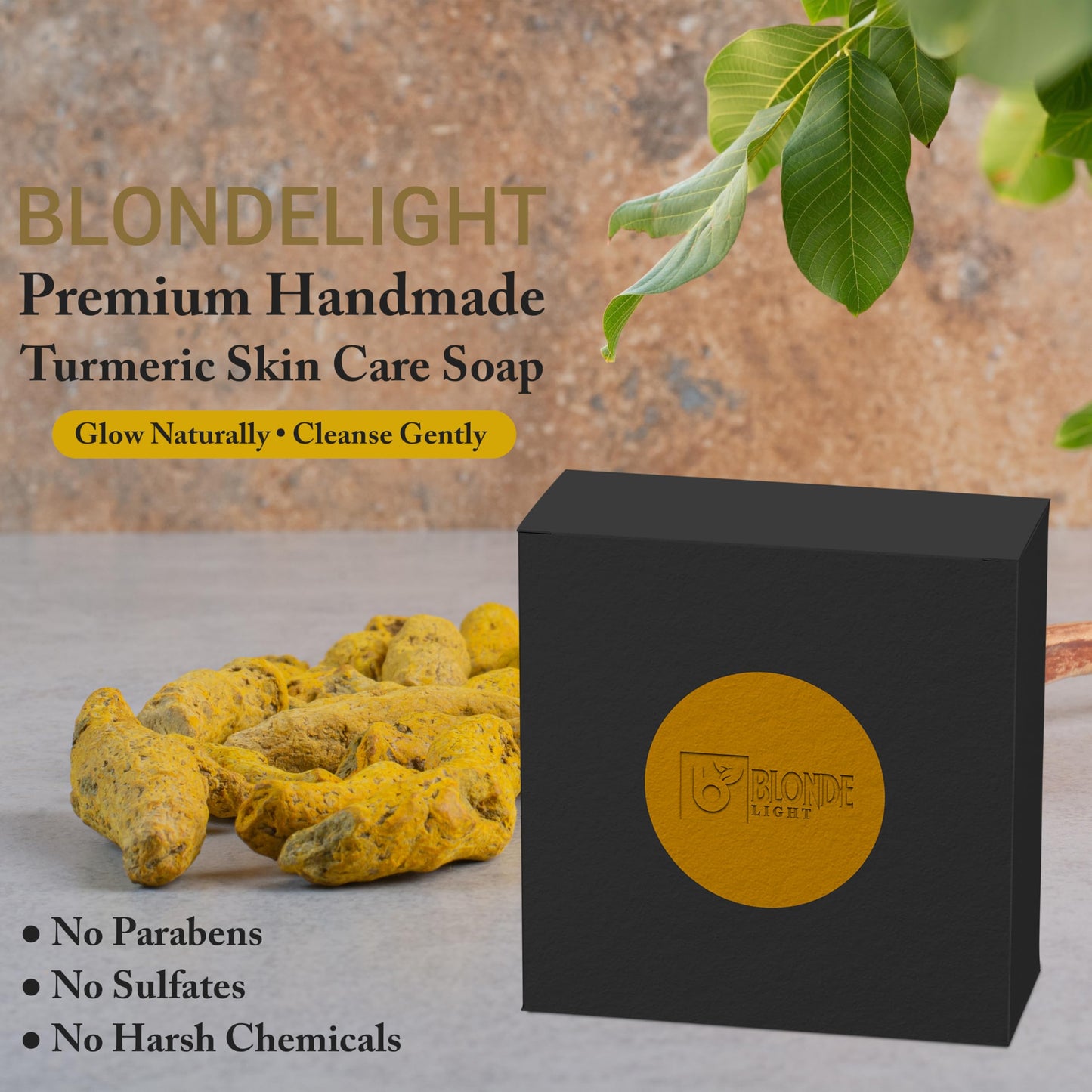 BLONDELIGHT Turmeric Skin Care Soap Bar | Gently Cleanses & Helps Improve Uneven Skin Tone | Supports a Smooth & Radiant Look | Suitable for Face Beauty & Personal Care BLONDELIGHT