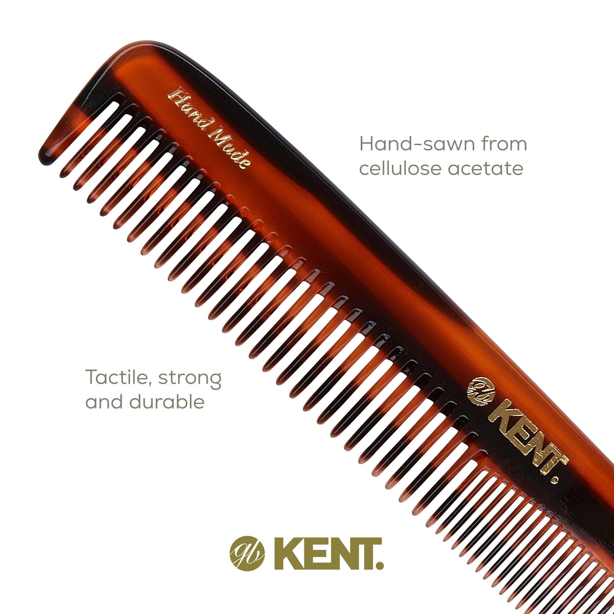 Kent 9T Tortoiseshell Fine Tooth and Wide Tooth Comb - Large Handmade and Saw-Cut Fine Hair Dressing Comb - Wet Hair Detangler Combs for Women and