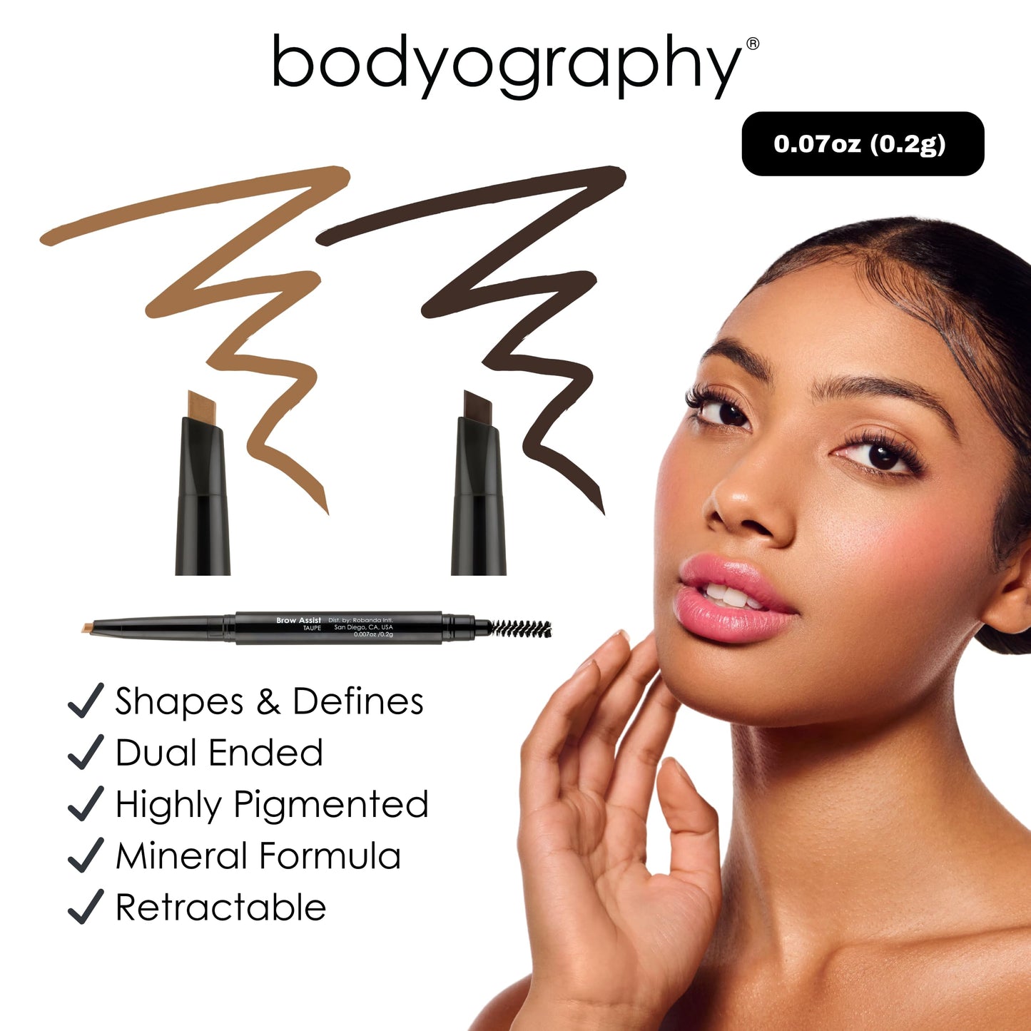 Bodyography Brow Assist - Taupe | Triangular Tip Eyebrow Pencil for Women with Built-In Spoolie | Defines, Fills & Shapes Brows | Mineral-Based Beauty & Personal Care Bodyography
