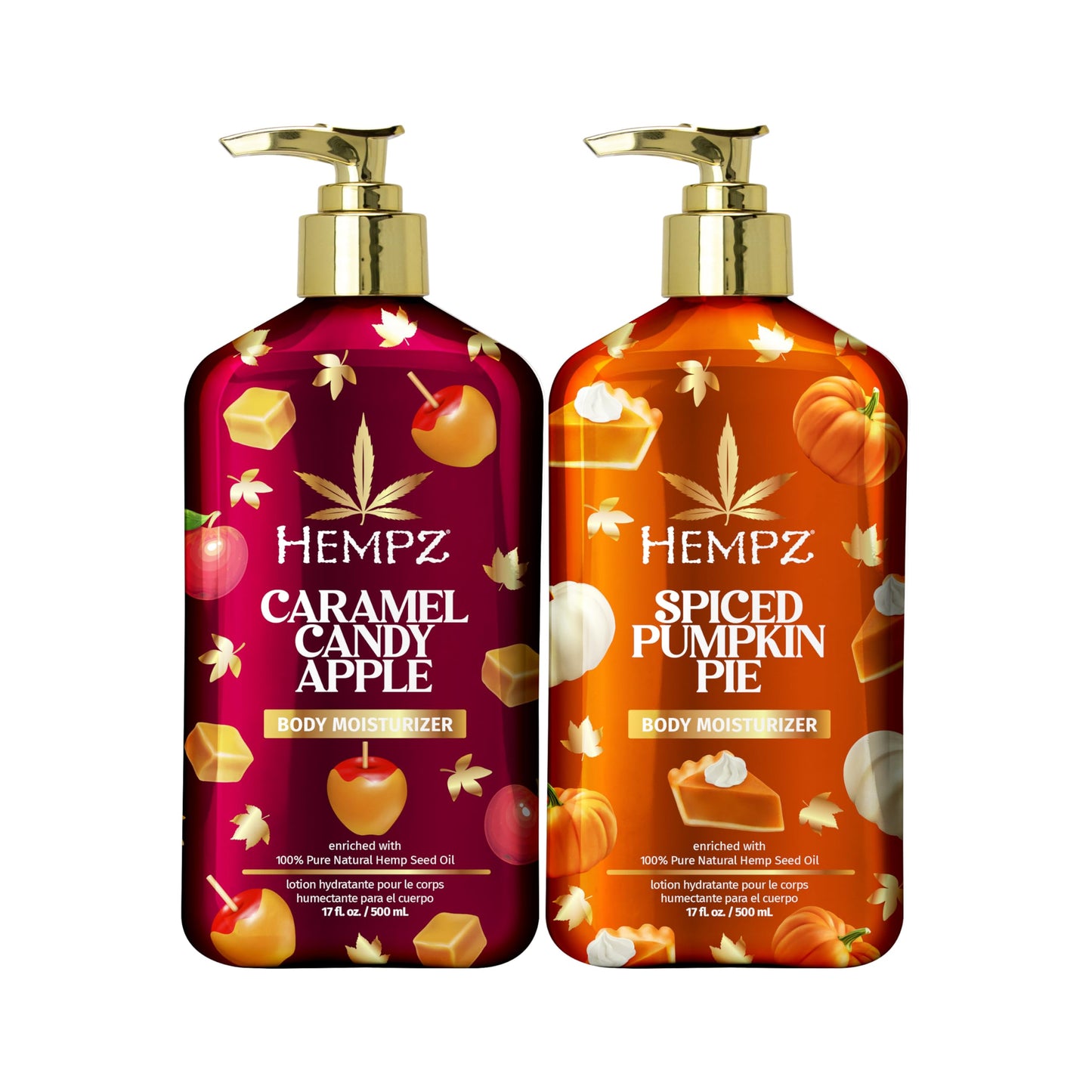 Hempz Fall Body Lotion 2-Pack, Pumpkin Pie and Caramel Apple Moisturizer, Hostess Gift, Winter and Fall Body Care Routine, 17 oz Duo Beauty & Personal Care Hempz