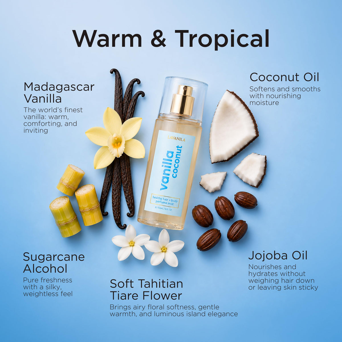 Lavanila Vanilla Coconut Hair & Body Mist for Women, 5 Oz