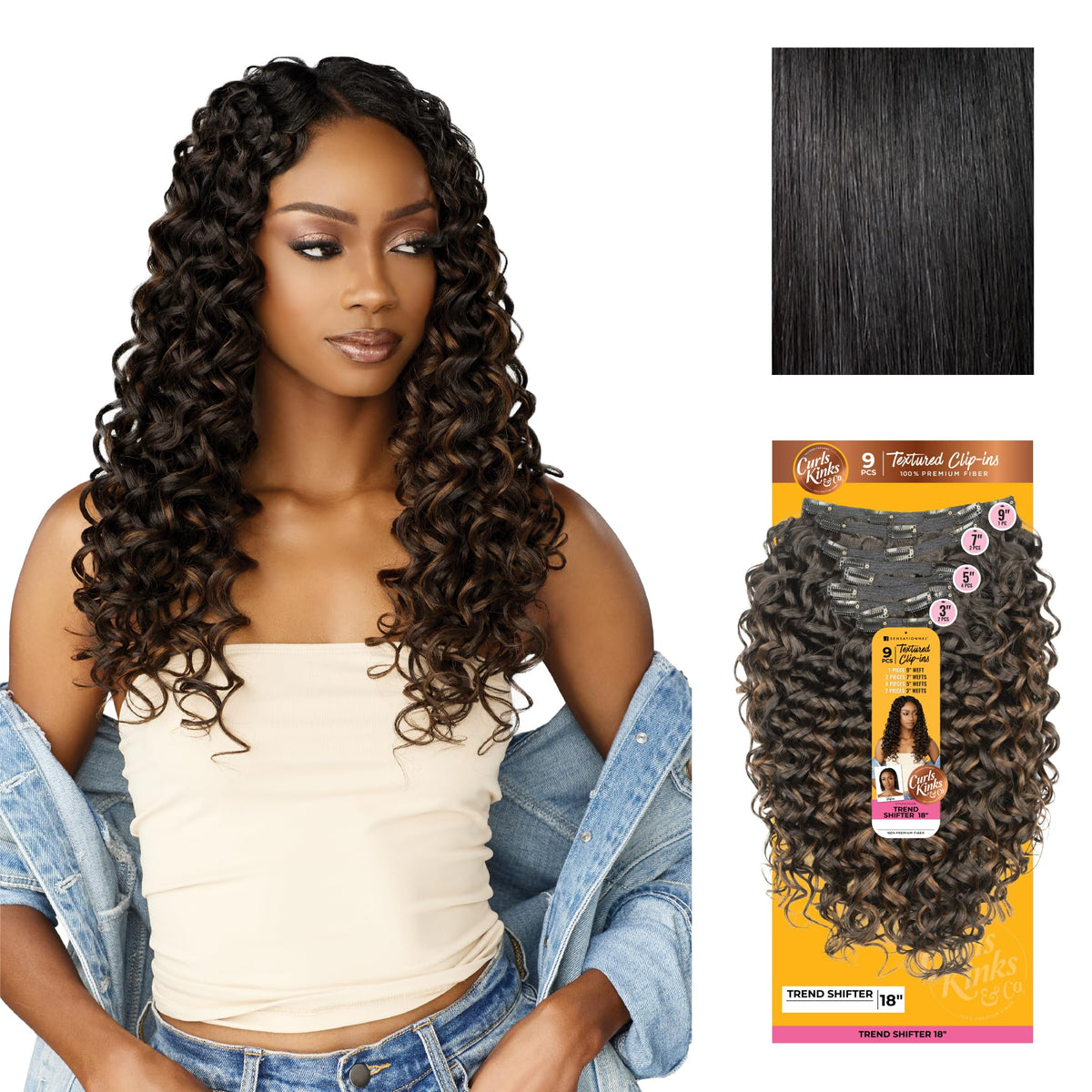 Sensationnel Curls Kinksandco Clip in-Trend Shifter 18 Inch,1 JETBLACK