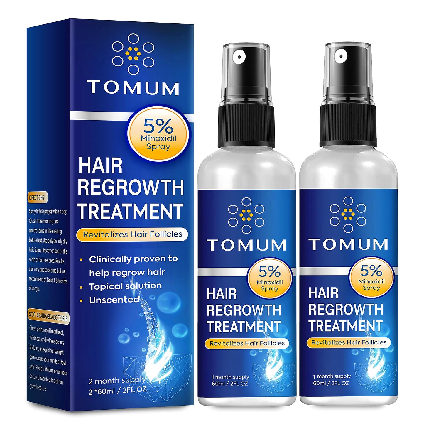 Minoxidil for Men and Women Hair Growth: 5% Minoxidil Topical Spray Hair Regrowth Treatment Stop Hair Thinning and Hair Loss For Stronger Thicker Beauty and Personal Care TOMUM