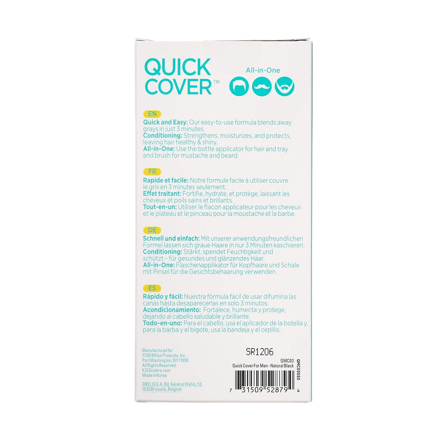 KISS Quick Cover for Men Permanent Hair Color Mustache Beard QMC (Natural Black) Beauty & Personal Care KISS