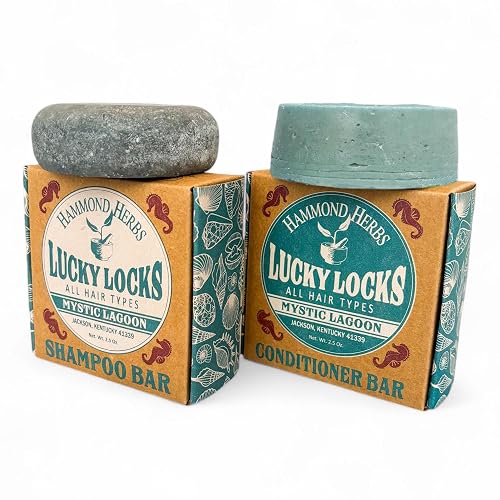 Lucky Locks | Pick Your Scent | Natural Shampoo & Conditioner Bar Set | Zero Waste Hair Care | Sulfate Free (Mystic Lagoon) Beauty & Personal Care Hammond Herbs