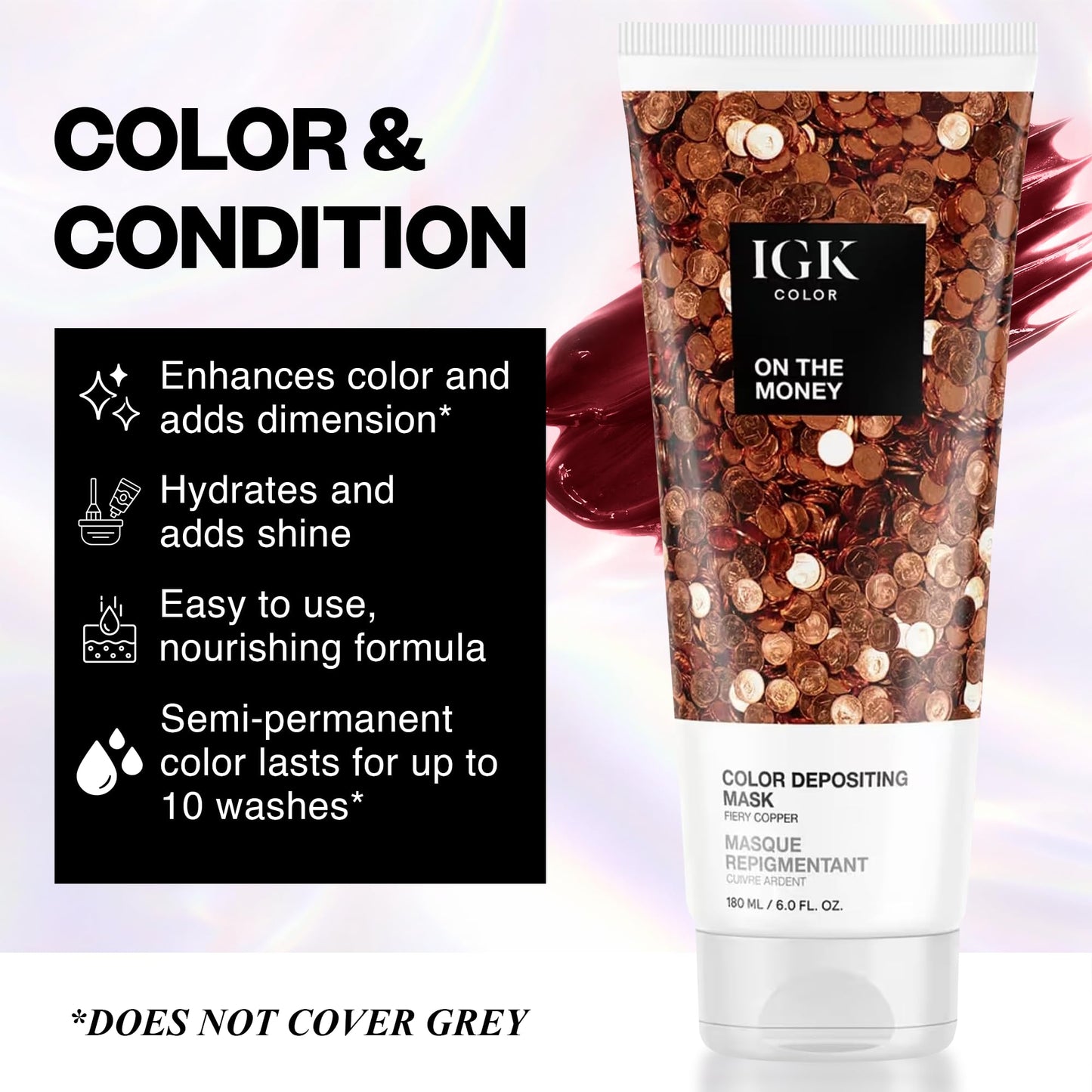IGK On The Money | Fiery Copper Hair Gloss + Color Depositing Mask | Boost Shine, Enhance Copper Tones, Refresh Color | Semi Permanent Conditioning Beauty & Personal Care IGK