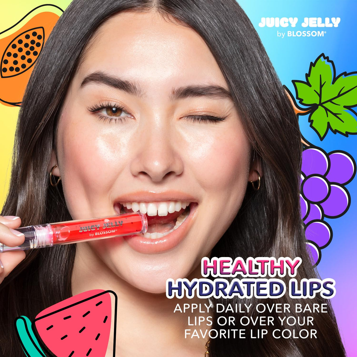 Blossom Lip Gloss Juicy Jelly Moisturizing Fruit Flavored Nourishing High Shine Lip Oil with Doe Foot Wand Applicator, 0.09oz, Strawberry Beauty & Personal Care Blossom
