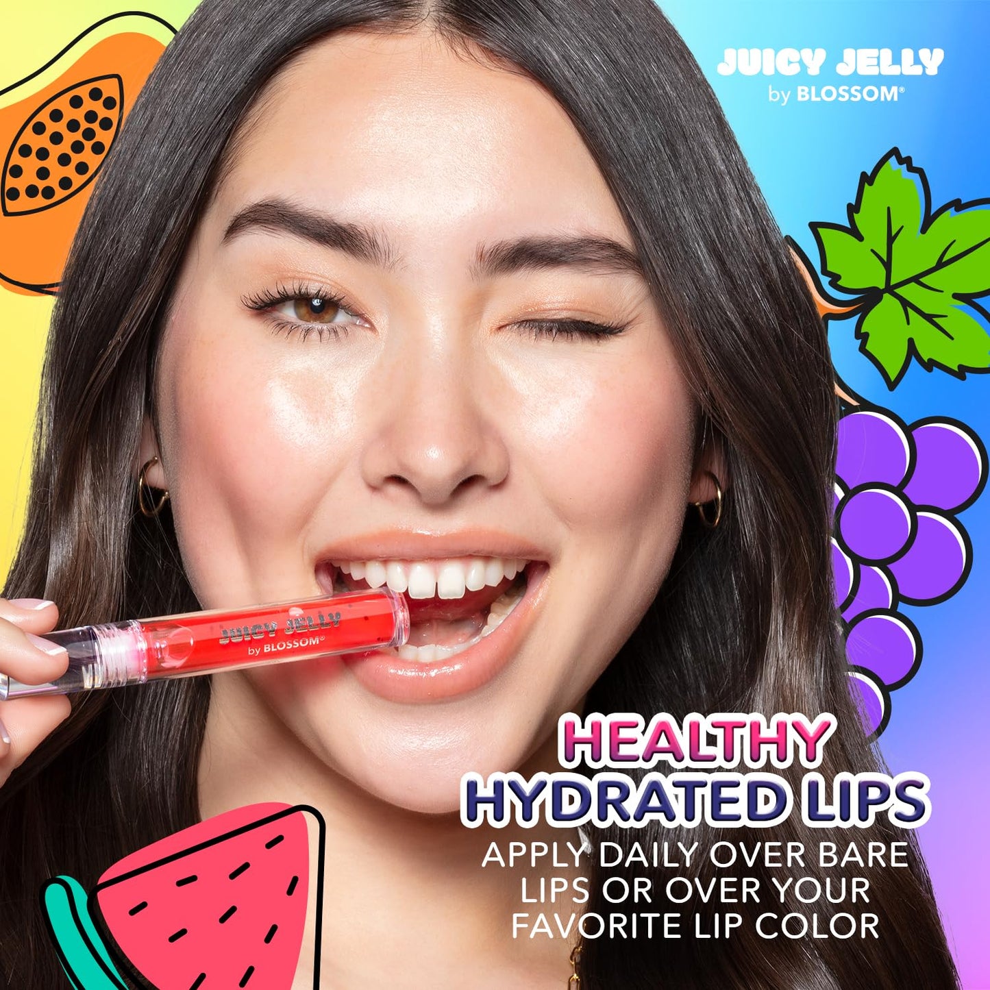 Blossom Lip Gloss Juicy Jelly Moisturizing Fruit Flavored Nourishing High Shine Lip Oil with Doe Foot Wand Applicator, 0.09oz, Watermelon Beauty & Personal Care Blossom