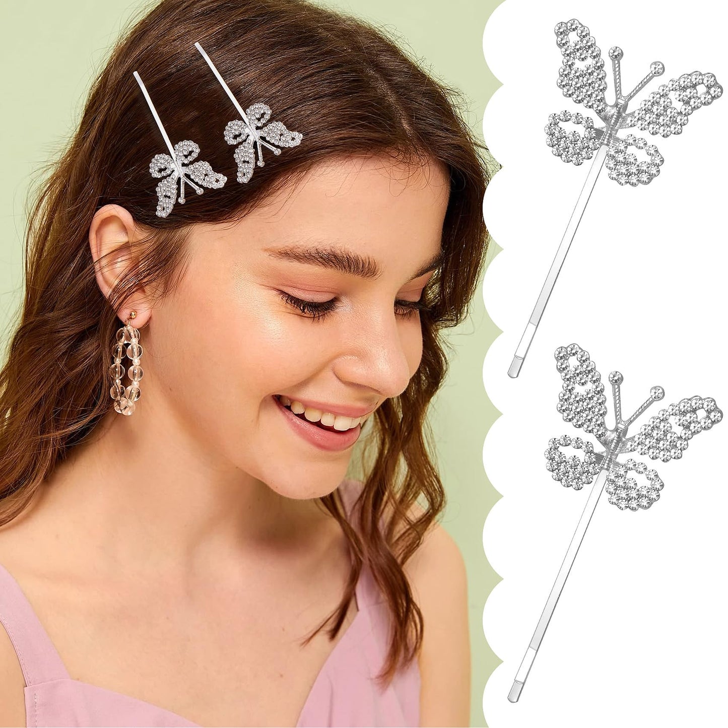 HINZIC 4 Pack Non-Slip Butterfly Hair Clips, Glittering Rhinestone Headwear Styling Bobby Pins, Sparkling Diamond Hairgrip Barrettes Accessories Beauty & Personal Care HINZIC