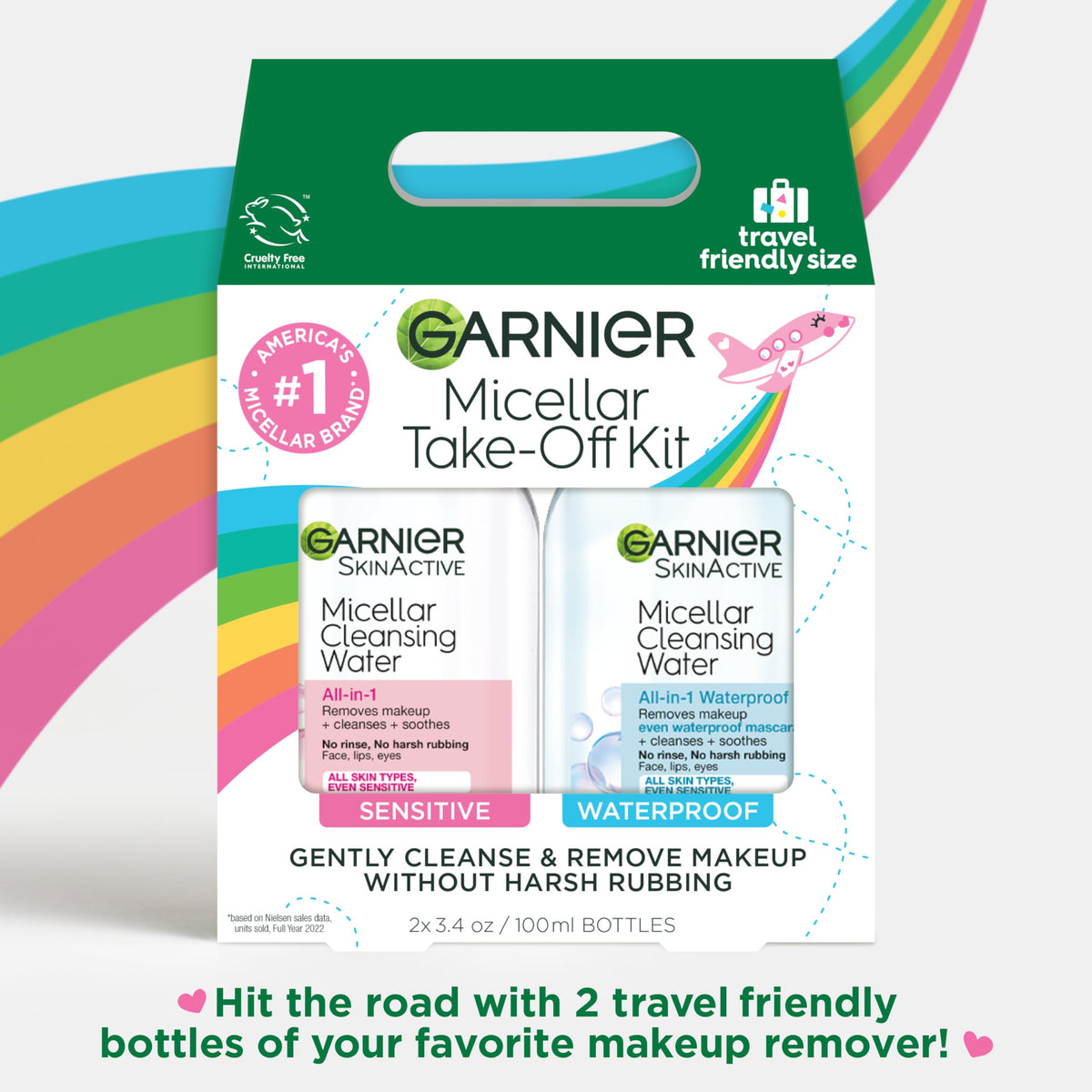 Garnier Micellar Water Travel Size Take-off Kit, All-In-1 Facial Cleanser & Makeup Remover, Mini All-In-1 Micellar + Mini Remover for Waterproof