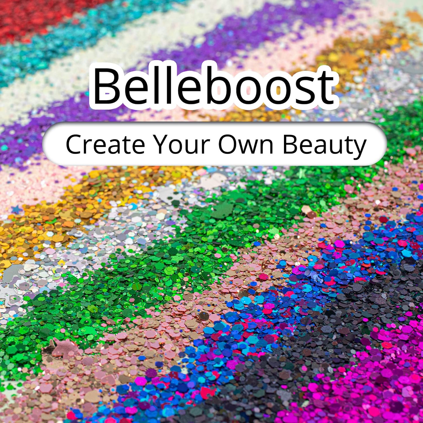 12 Colors of Holographic Chunky Glitter with Quick Dry Glue, 12 Pots Total 120g Multi-Shaped for Body Hair Face Eyes Make-up, Nail Art and Bedazzling Beauty & Personal Care BELLEBOOST