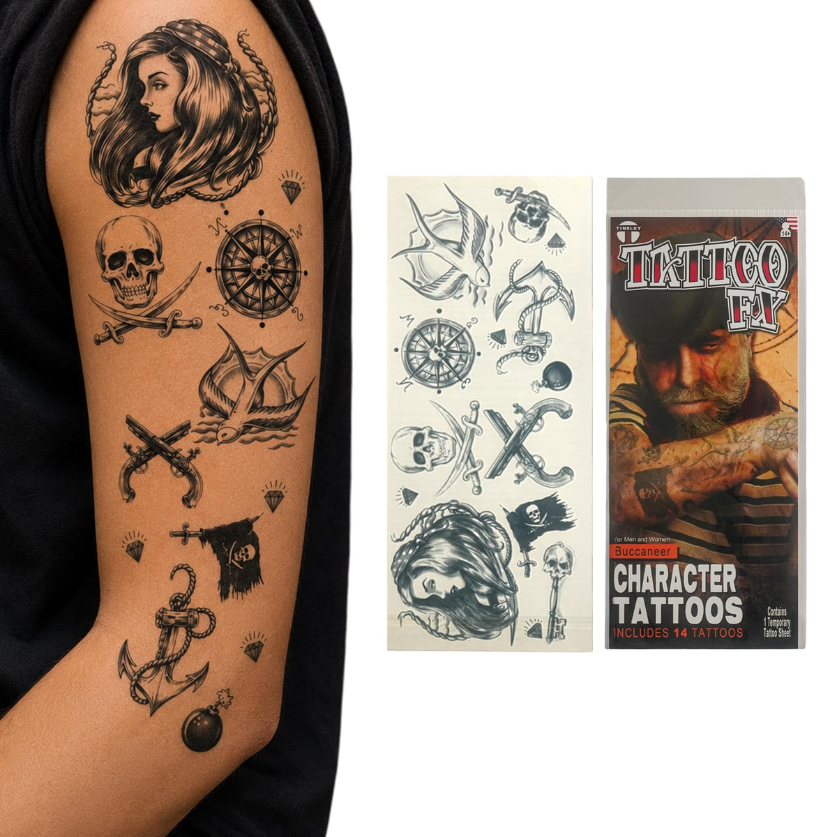 Tinsley Transfers Pirate Buccaneer Temporary Tattoo Kit, Standard