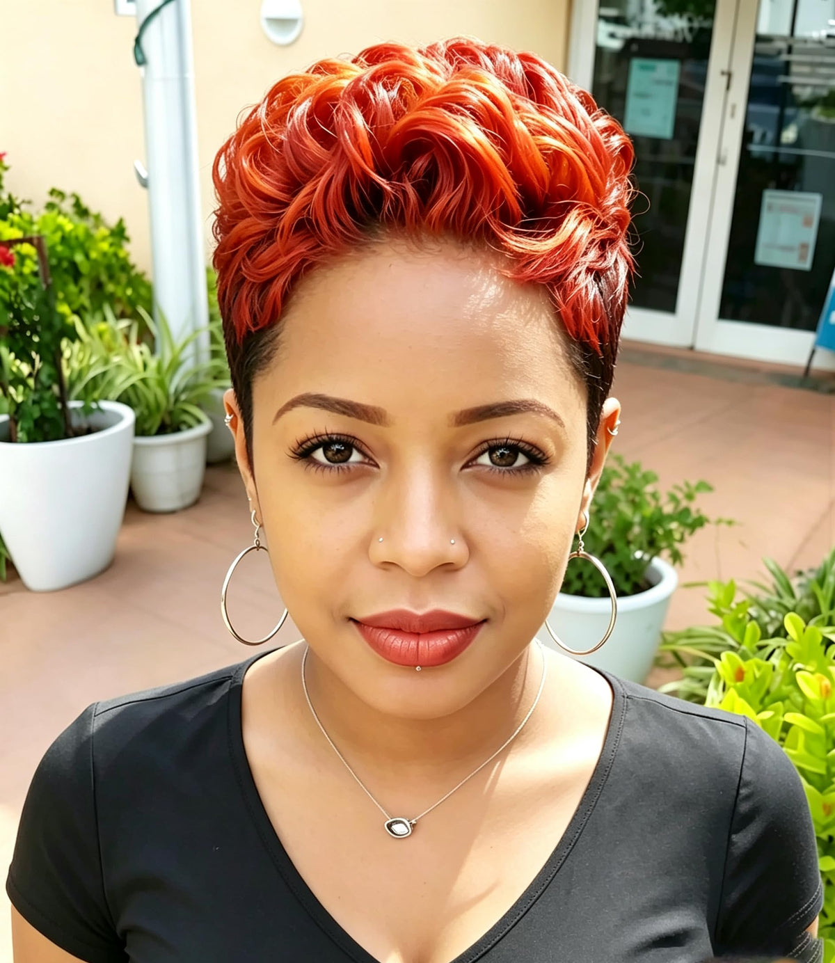 Naseily Short Black and Burgundy Wig Short Curly 2 Tones Synthetic Wigs For Black Women Natural Short Hair Wig (wig1011)