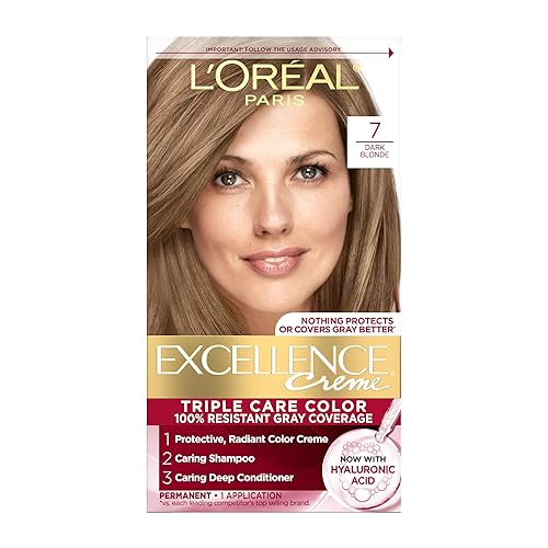 L'Oreal Paris Excellence Crème Permanent Hair Dye, Triple Care Hair Color with Pro-Keratine Complex for 100% Gray Hair Coverage, 7 Dark Blonde, 1 Kit Beauty & Personal Care L'Oreal Paris