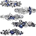5 Pieces Crystal Rhinestones Hair Barrettes Large Flower Butterfly Pearl French Vintage Clip Wedding Navy Hair Jewelry for Thick long Hair Beauty & Personal Care Blulu