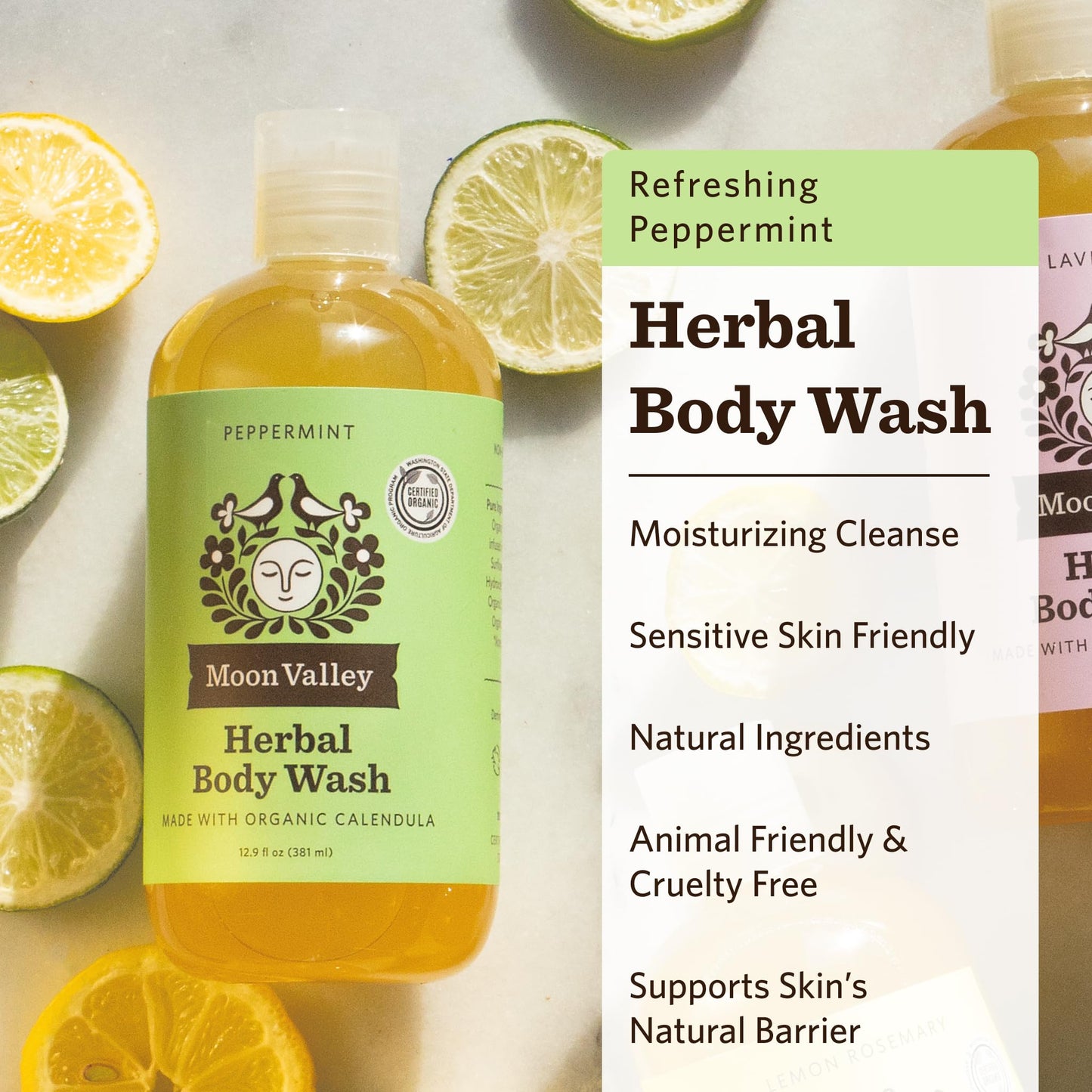 Herbal Body Wash, Peppermint by Moon Valley, All Natural Ingredients, No Parabens, Vegan, Moisturizing Essential Oils, Two Pack Beauty & Personal Care Moon Valley Organics
