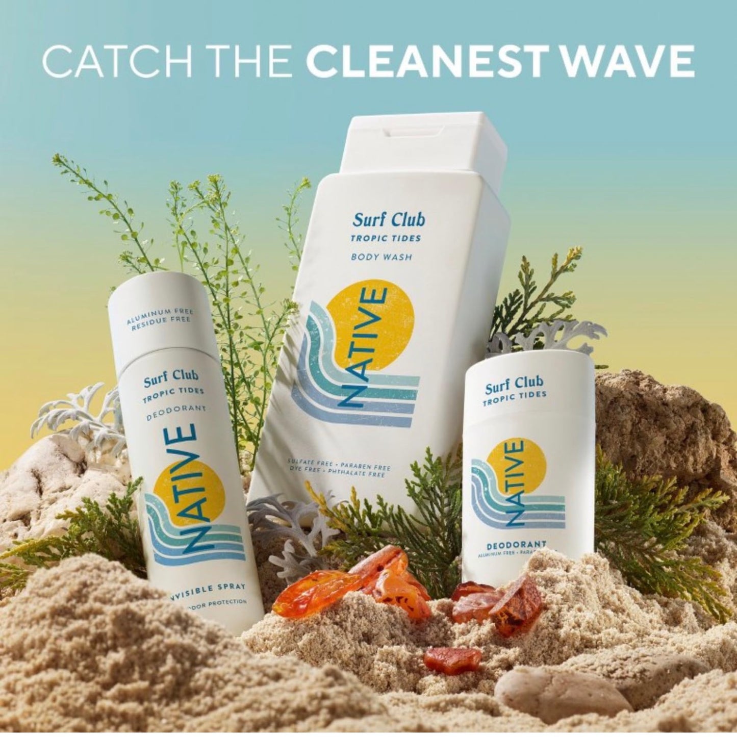 Native Surf Club Tropic Tides Body Wash, Crisp Juniper & Sea Salt Breeze, Sulfate Free, 18 fl oz, 2 Pack (Tropic Tides) Beauty & Personal Care Native