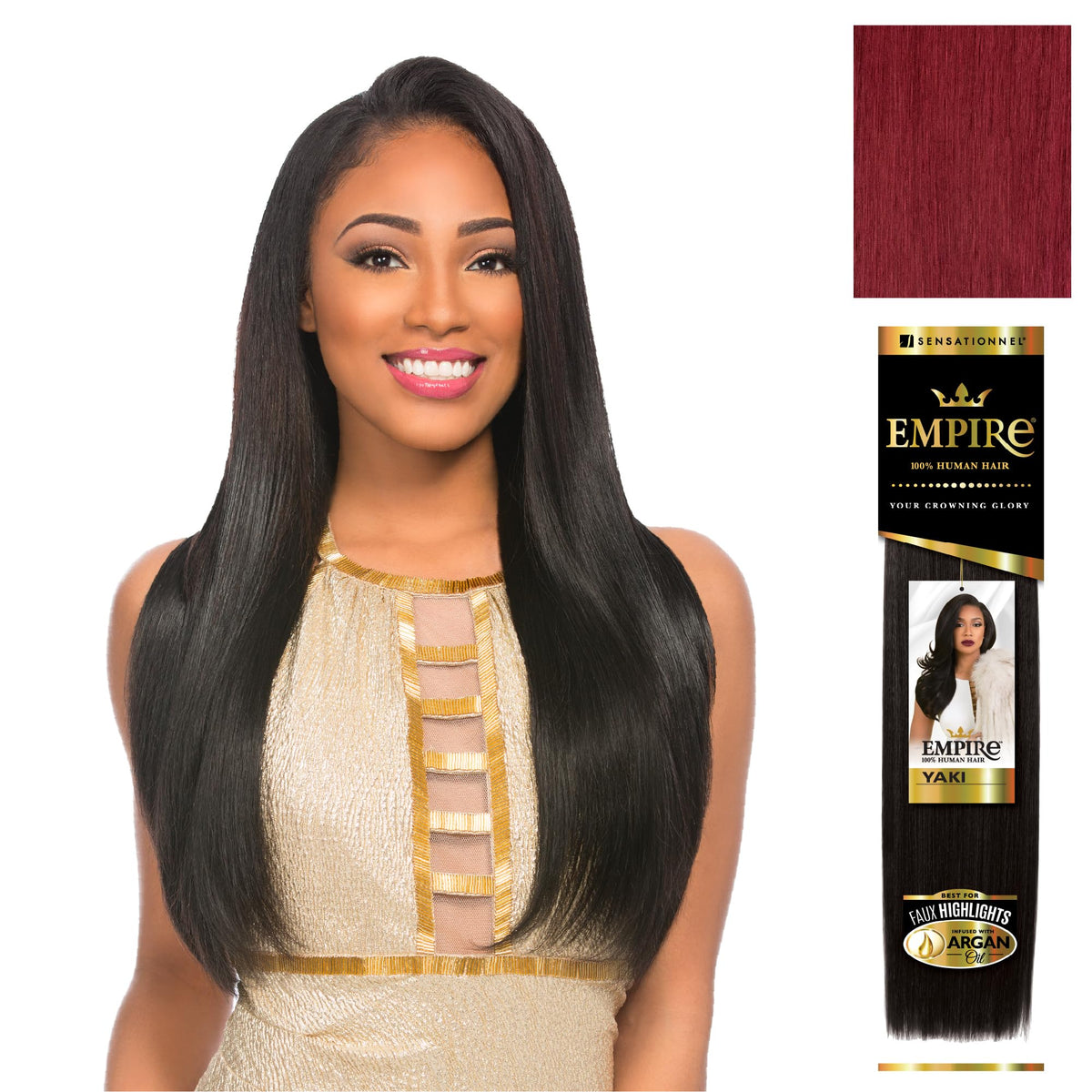 Sensationnel Empire Yaki Human Hair,1 Pack 14 inch, BG BURGANDY