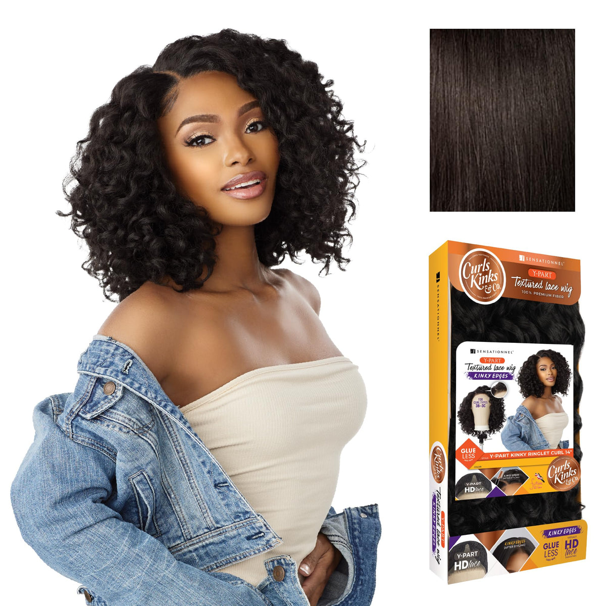 Sensationnel CKCO Kinkyedges Wig-Kinky Ringlet Curl 14 Inch, 2 DARKBROWN