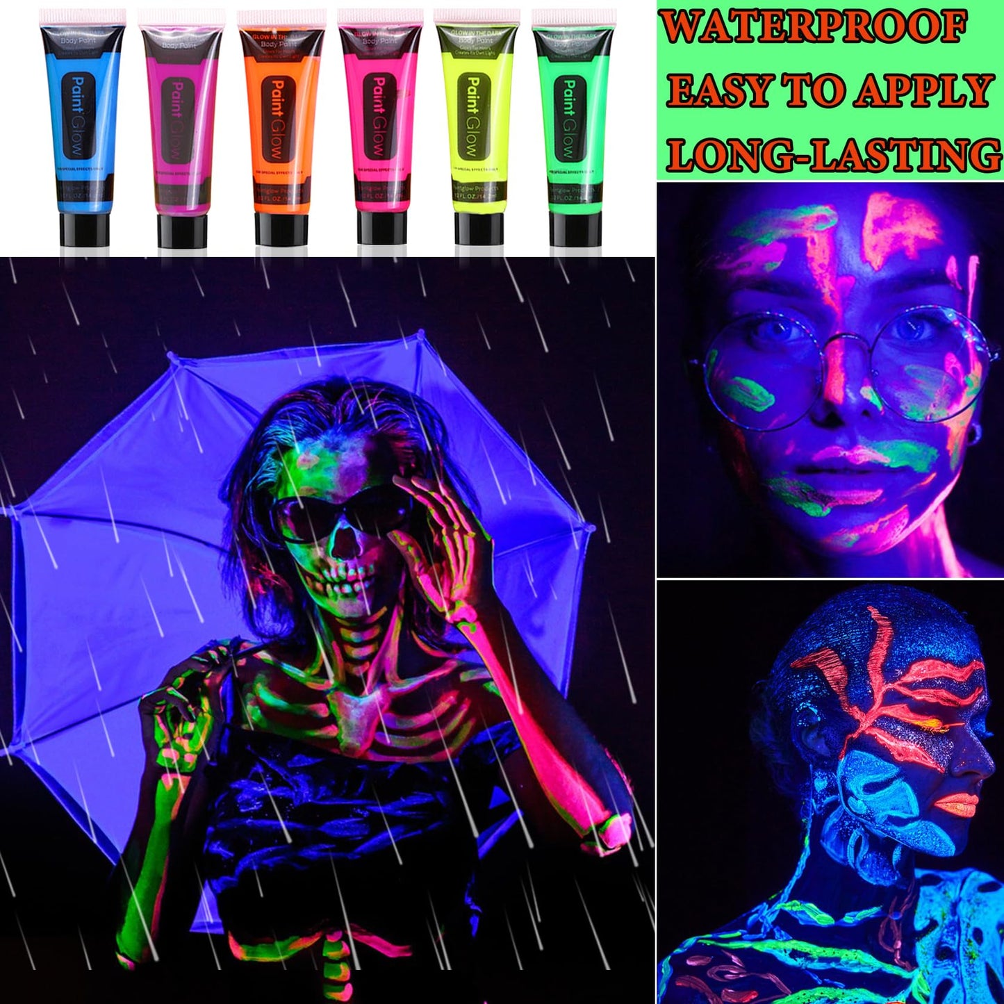 12 Pcs Glow in the Dark Face Body Paint,Blacklight Neon Face & Body Paints,Easily Cleanable Paint Set Neon Makeup Glow in the Dark Party Supplies Beauty & Personal Care BKPPLZP