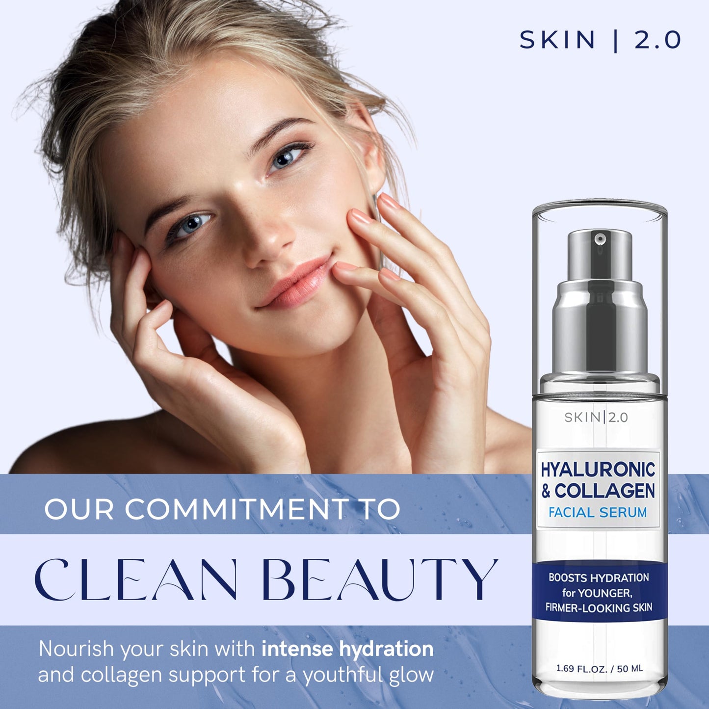 Skin 2.0 Hyaluronic Acid & Collagen Face Serum - Dermatologist Tested, Skin Tightening, Hydrating - Anti-Aging, Clean Beauty, Cruelty-Free Korean Beauty & Personal Care Skin 2.0