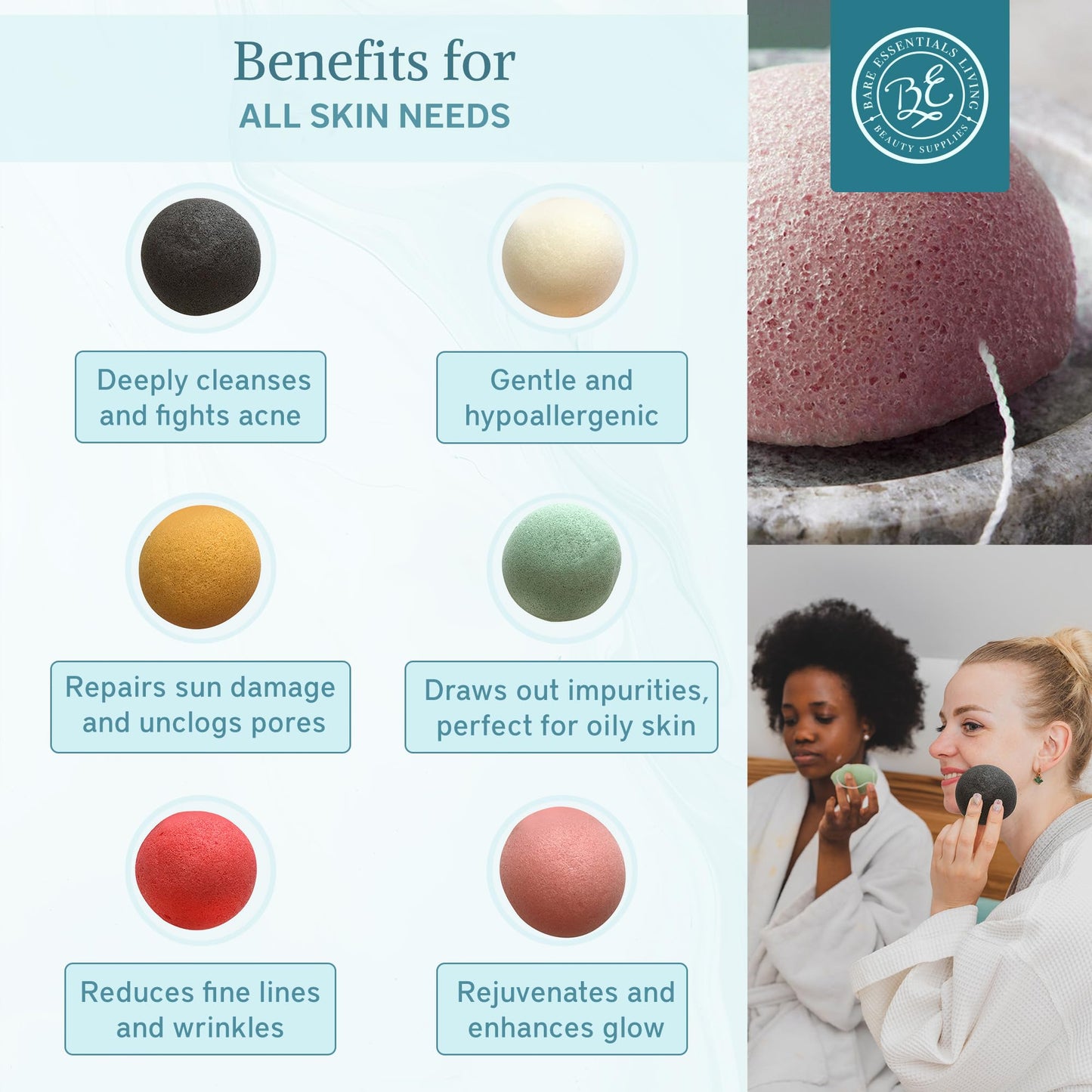 Bare Essentials Living - Konjac Sponges Set (12 Pack) with Activated Bamboo Charcoal Facial Sponge, Natural, Great for Facials, Bath, and Exfoliating Beauty & Personal Care Bare Essentials Living