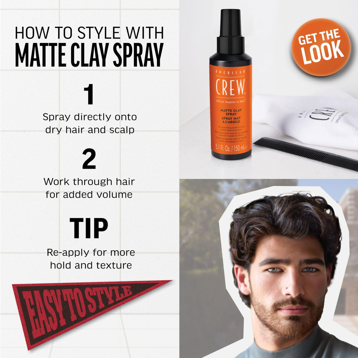 American Crew Matte Clay Spray, Oil-Absorbing, Medium Hold, Hair Care Gift for Him, 5.1 fl oz Beauty & Personal Care AMERICAN CREW