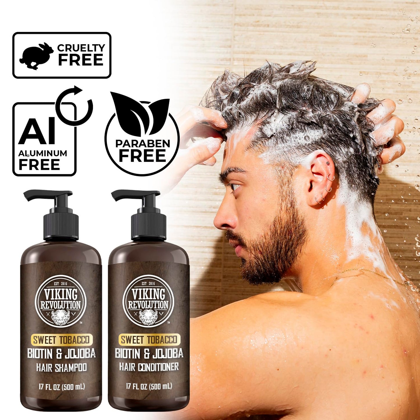 Viking Revolution Sweet Tobacco Mens Shampoo and Conditioner Set with Biotin and Jojoba Oil - Natural Hair Shampoo and Hair Conditioner for Men Beauty & Personal Care Viking Revolution