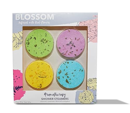 Blossom Aromatherapy Shower Steamers, Bath Bomb Tablets with Essential Oils for Stress Relief and Relaxation 4 Pack Box, Jasmine, Lavender, Mint… Beauty & Personal Care Blossom