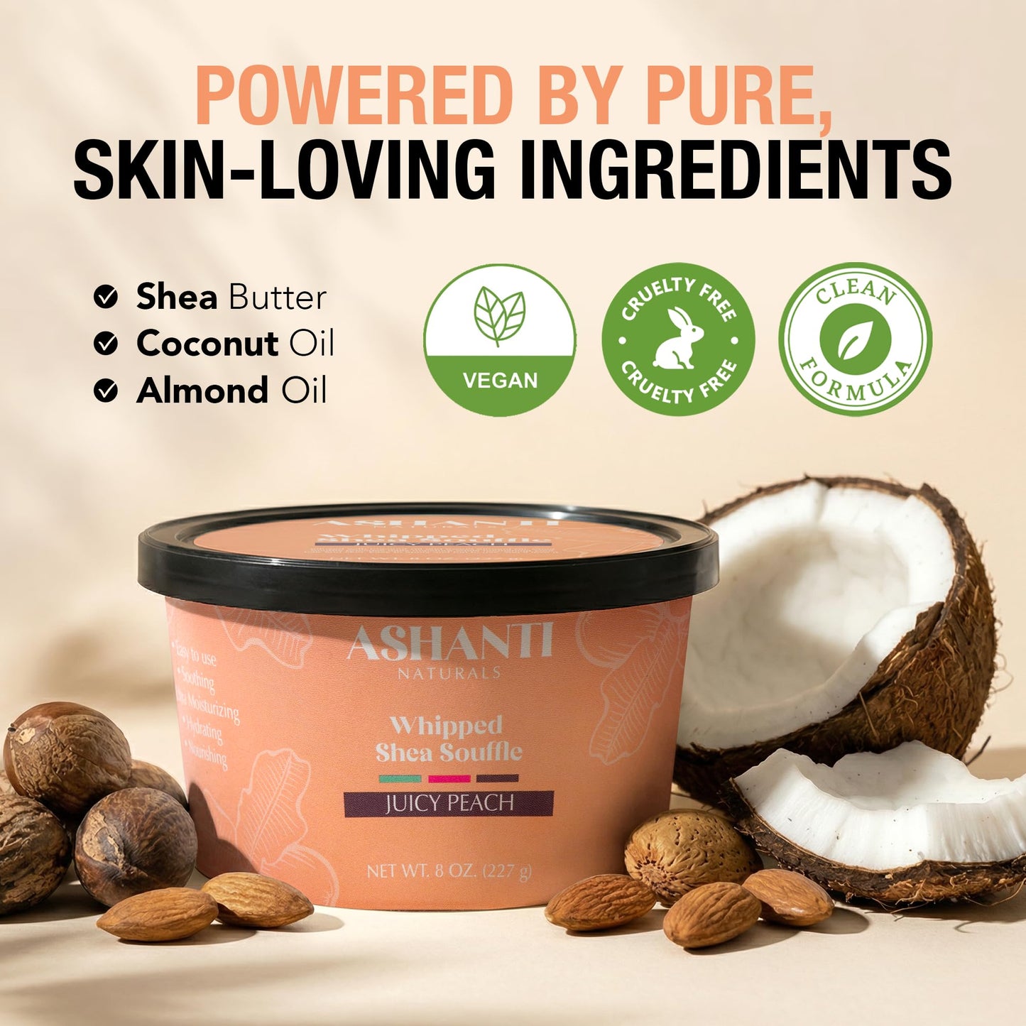 Ashanti Naturals Scented Whipped Shea Butter for Skin | African Body Butter for Women w/Coconut, Almond Oil (Juicy Peach Souffle, 8 oz) Beauty & Personal Care Ashanti Naturals