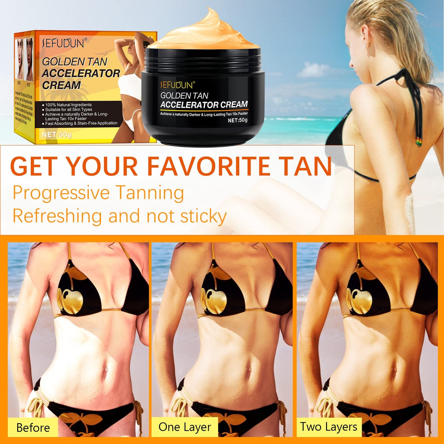 Tanning Gel Cream, 50g Sun Tanning, Soft Brown Intensive Tanning Gel, Tanning Accelerator Cream, Natural Tan Skin with Soft Brown Tanning Lotion Beauty & Personal Care Mcukv