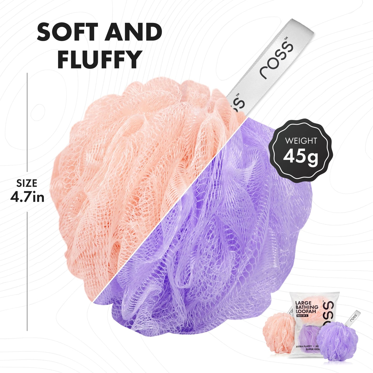 ross Large Bath Loofah Sponge Scrubber Exfoliator for High Lather Cleansing (Peach and Purple) Beauty and Personal Care Ross