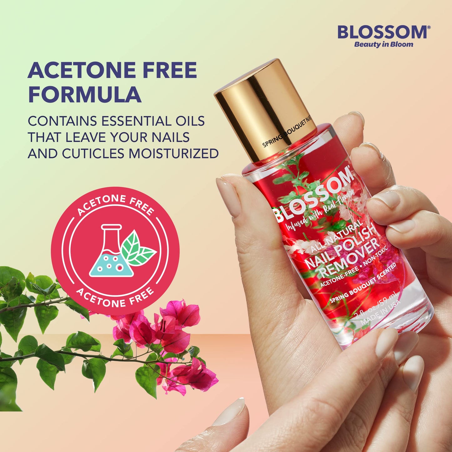 Blossom Non Toxic Nail Polish Remover Non Acetone, All Natural Scented, Vegan, Acetone Free Nail Polish Remover, Organic Plant-Based, Infused Beauty & Personal Care Blossom