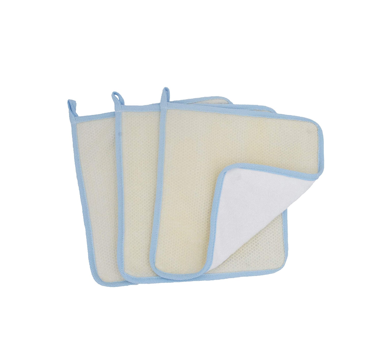 Bleu Bath (3 Pack) Dual-Sided Exfoliating Skin Towel Cotton Terry Body Cloth Scrubber Premium Sturdy Loofah Towel Soft and Buffing Wash Cloth White Beauty & Personal Care Bleu Bath
