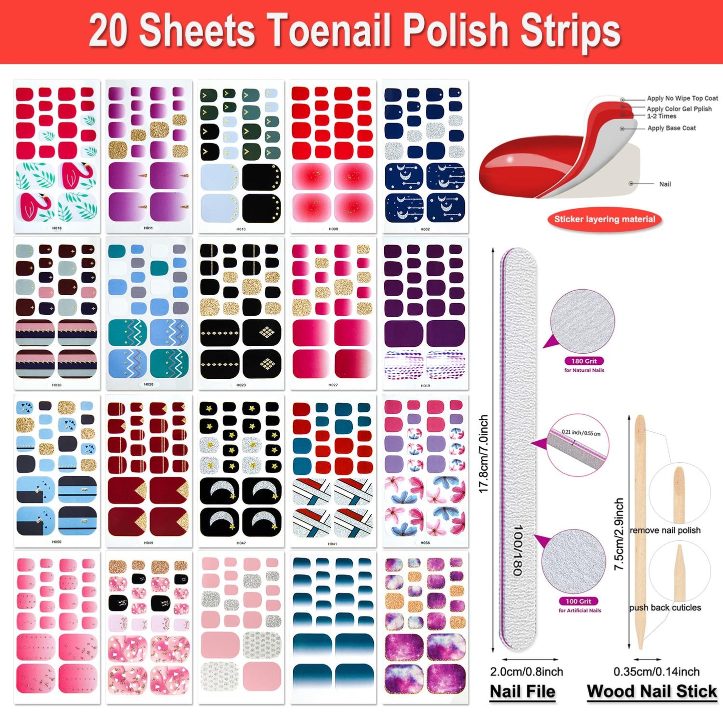 DANNEASY 20 Sheets Toe Nail Stickers Full Nail Wraps Self Adhesive Toenail Polish Strips Toes Nail Stickers Toenail Stickers Polish Manicure Sticker Beauty & Personal Care DANNEASY