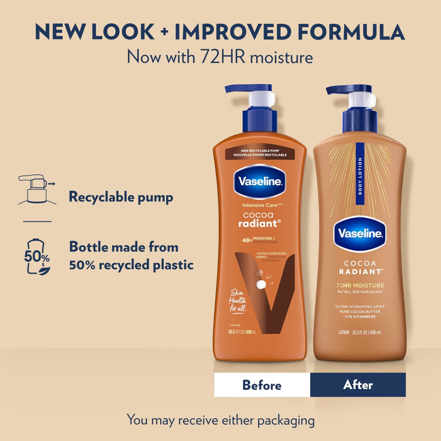 Vaseline Cocoa Radiant Body Lotion Cocoa Radiant for Dry Skin Lotion Made with Ultra-Hydrating Lipids and Pure Cocoa Butter for a Long-Lasting Beauty & Personal Care Vaseline