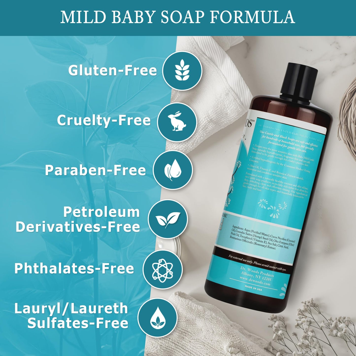 Dr. Woods Unscented Baby Mild Liquid Castile Soap - Natural Soap for Sensitive Skin, Gentle Cleanser with Hemp Oil and Vitamin E - Paraben, Sulfate Beauty & Personal Care Dr. Woods