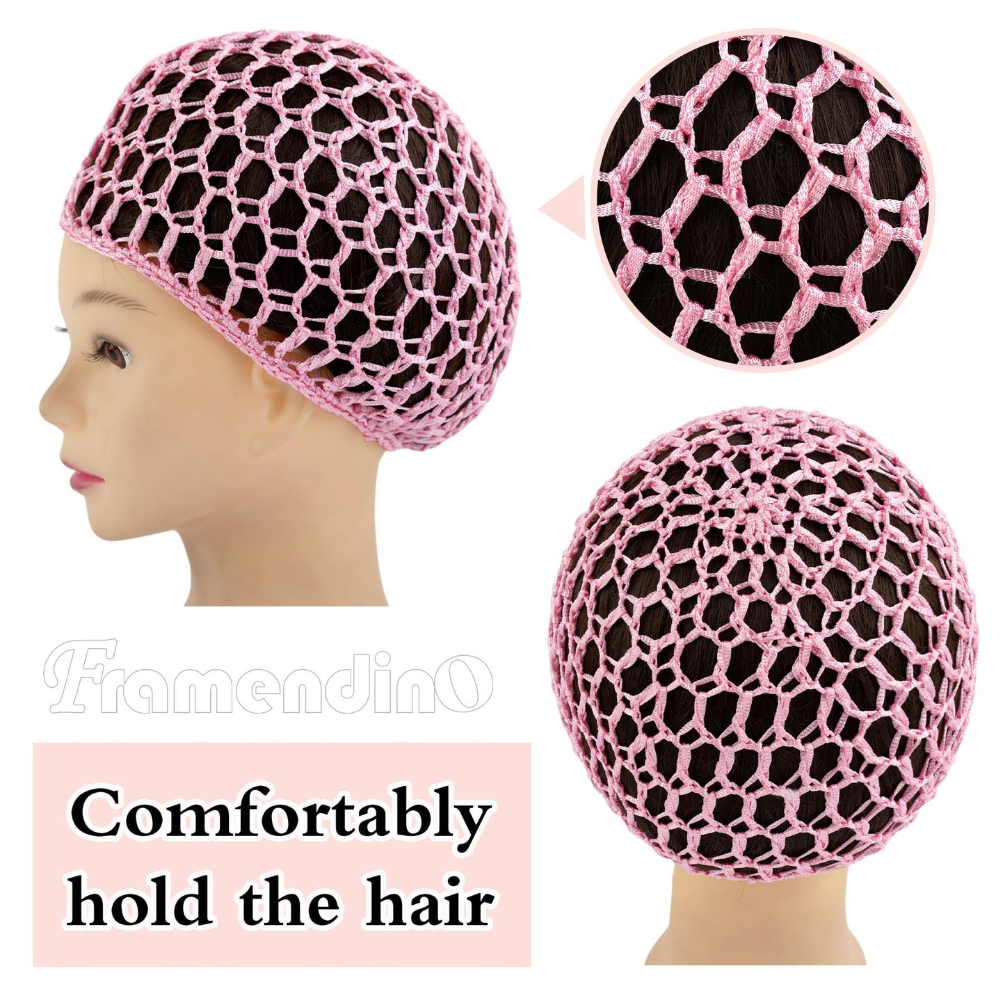 Framendino, 3 Pack Mesh Crochet Hair Net Rayon Knit Snoods Hat Thick Hairnet Snood Cover Ornament for Night Sleeping Accessories (Blue & Pink Purple) Beauty and Personal Care Framendino