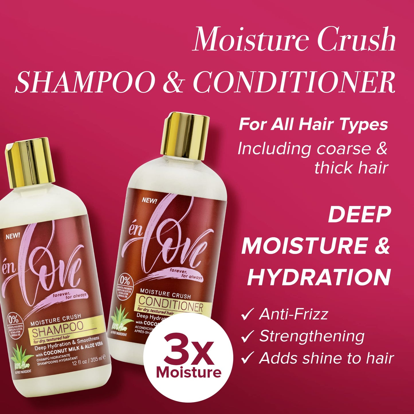 én Love Moisture Crush Shampoo & Conditioner with Coconut Milk & Aloe Vera for Deep Hydration, Smoothness, & Shine - Paraben, Mineral Oil, Petrolatum Beauty & Personal Care én Love