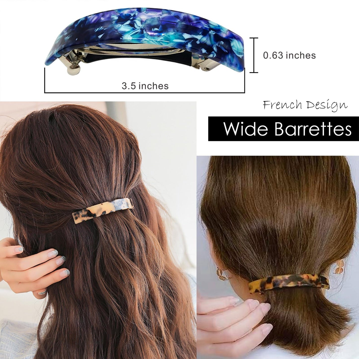 HYFEEL Large French Barrettes for Women Fine Thick Hair, Classic Tortoise Shell Hair Clips Wide Curved Celluloid Ponytail Holder Clamp Fashion Hair Beauty & Personal Care HYFEEL