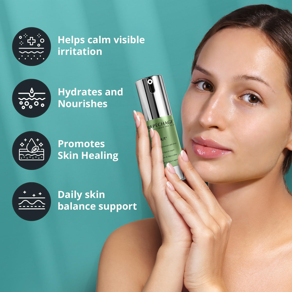 Repechage Red-Out Serum with Seaweed Extract, Silver & Hyaluronic Acid - Cooling, Lightweight Hydration Serum Moisturizer for Sensitive Skin