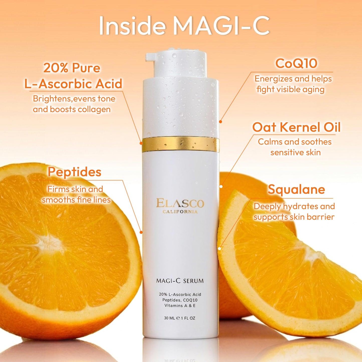 ELASCO SKINCARE 20% L-ASCORBIC ACID Vitamin C Serum - SKIN SERUM for Night time & Glowing Beauty & Personal Care ELASCO