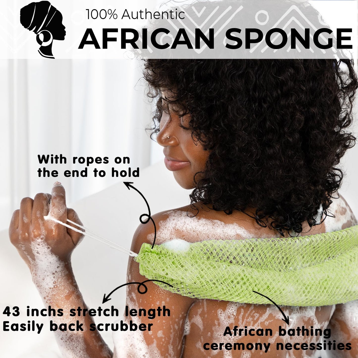 African Net Sponge Authentic - Afro Scrub Exfoliating Net Sponge with Knots - African Bath Sponges for Body Scrubber Exfoliator - Back Scrubber Beauty and Personal Care MINISENTIALS