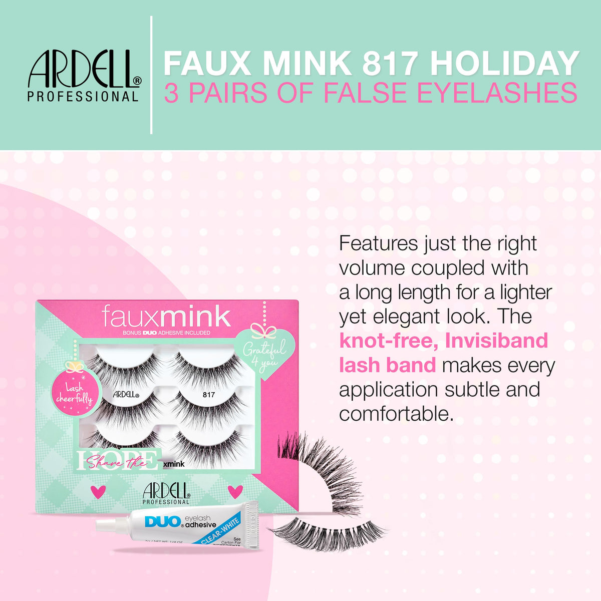 Ardell Faux Mink Lashes 817 - Soft Fluffy Wispy Strip Lashes for Natural Look False Eyelashes with Bonus Duo Adhesive, Cruelty-Free, Holiday Gift Set