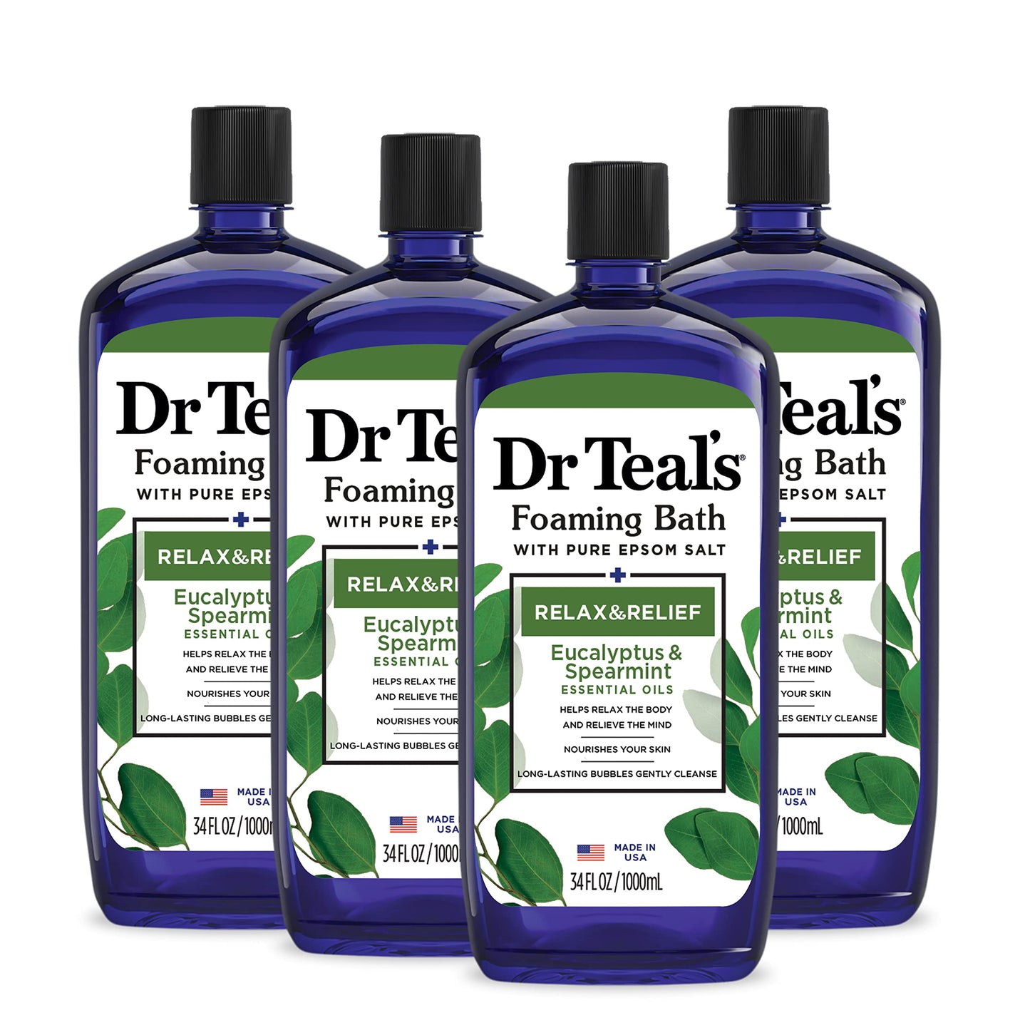 Dr Teal's Foaming Bath with Pure Epsom Salt, Relax & Relief with Eucalyptus & Spearmint, 34 fl oz (Pack of 4) Beauty and Personal Care Dr Teal's