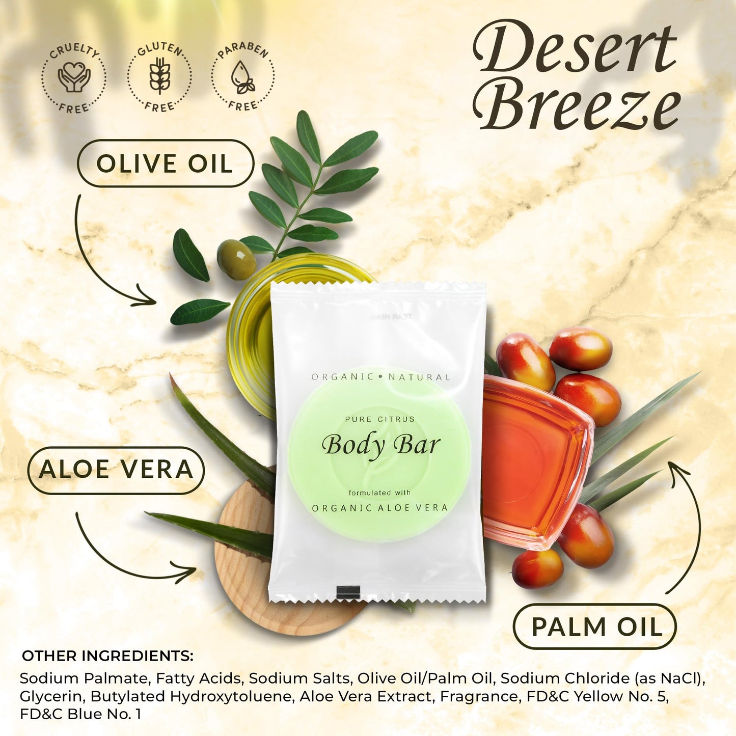 Travel Size Hotel Body Bar Soap 100 Count 1 oz Bars Guest Amenities for Vacation Rentals and Short Term Rentals Paraben Free Lemon & Chamomile Scent Beauty & Personal Care Desert Breeze